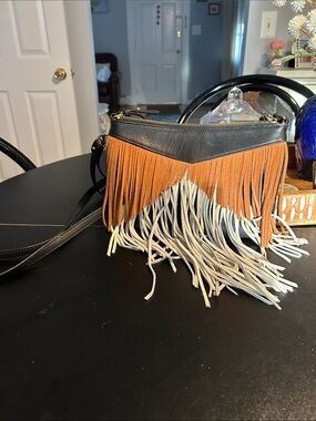 Sam Edelman Black Crossbody with Tan & Cream Fringe